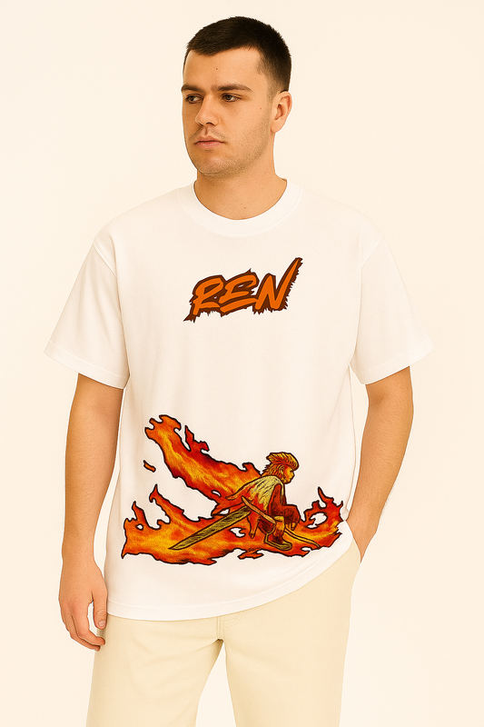 Oversized Unisex Rengoku Anime T-Shirt – 100% Cotton | Breathable | Fierce by Design