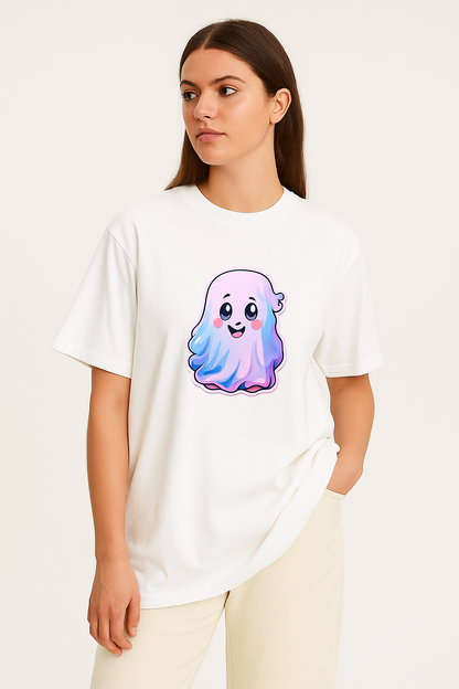 Oversized Unisex Cute Ghost Anime T-Shirt – 100% Cotton | Soft, Breathable &amp; Stylishly Spooky