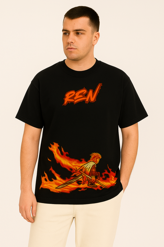 Oversized Unisex Rengoku Anime T-Shirt – 100% Cotton | Breathable | Fierce by Design